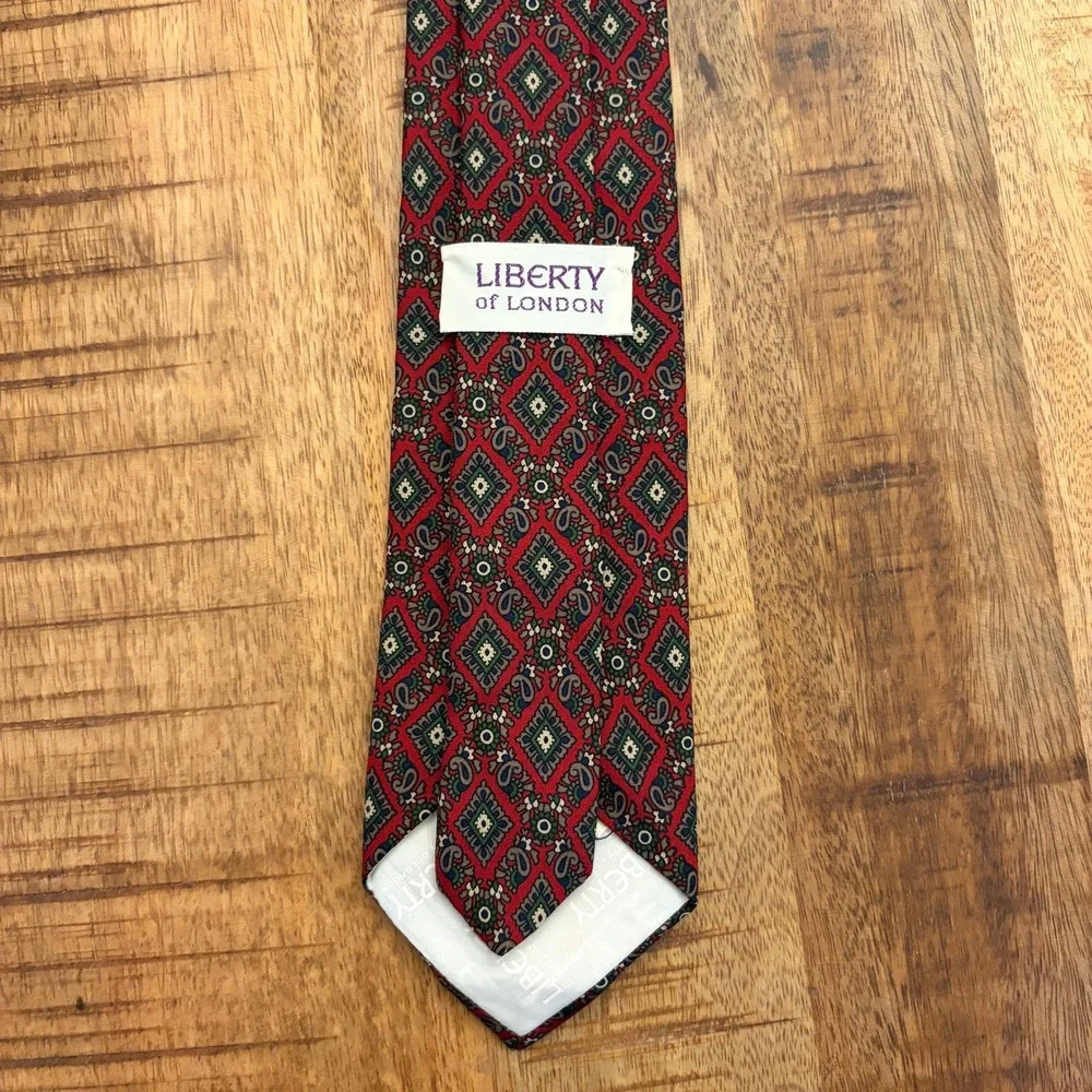 Vintage Liberty of London Tie Mens Medallion Paisley Silk Wool Red Skinny 3 x 54